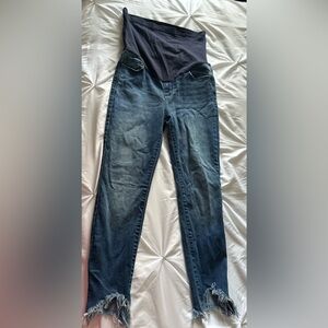 Pinkblush Blue Maternity Jeans with Frayed Hem